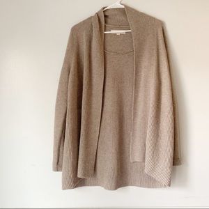 Loft Wool Blend Ribbed Knit Open Cardigan Sweater